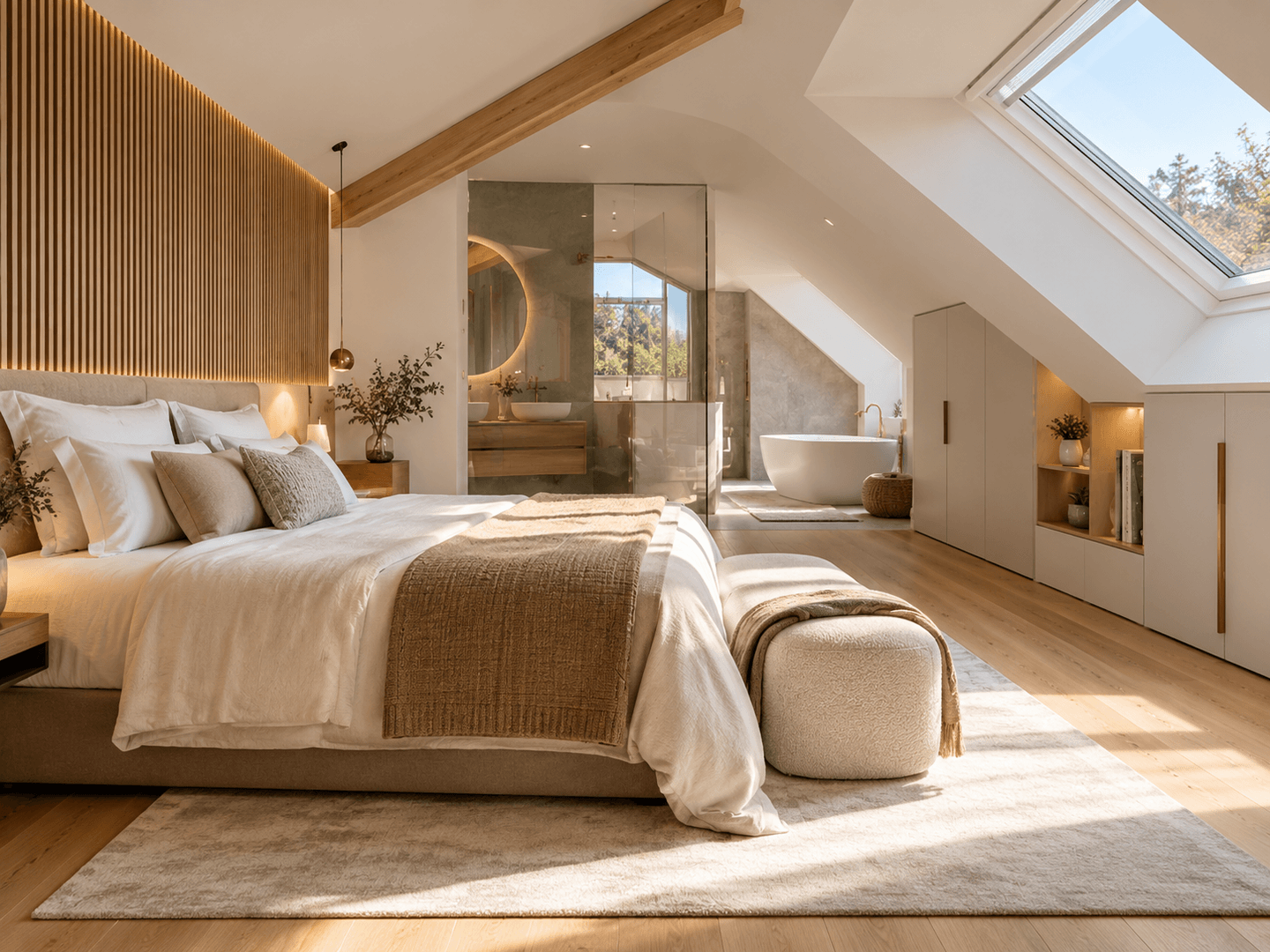 Suite parentale aménagée sous les toits.