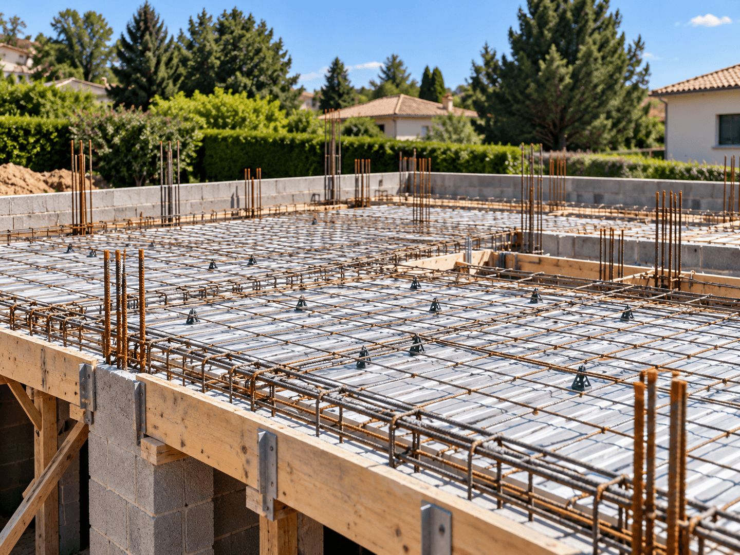 Dalle béton avec ferraillage avant coulage