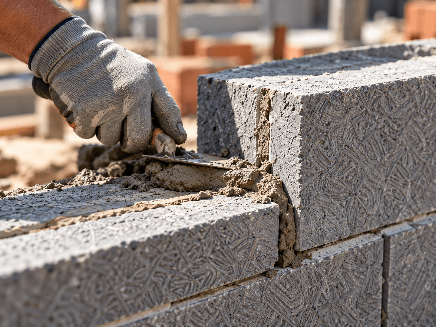 Pose de blocs béton avec des matériaux de maçonnerie de qualité