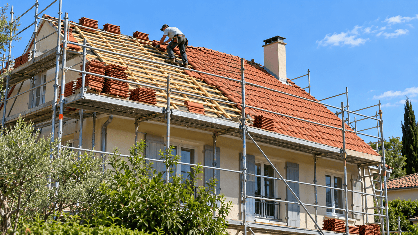 Rénovation d’une toiture en tuiles rouges