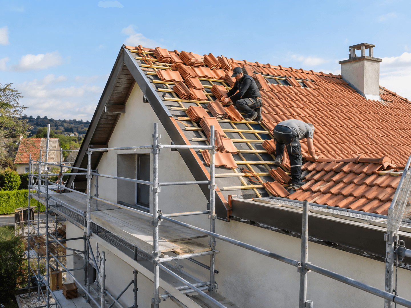 Toiture en tuiles protégée et entretenue