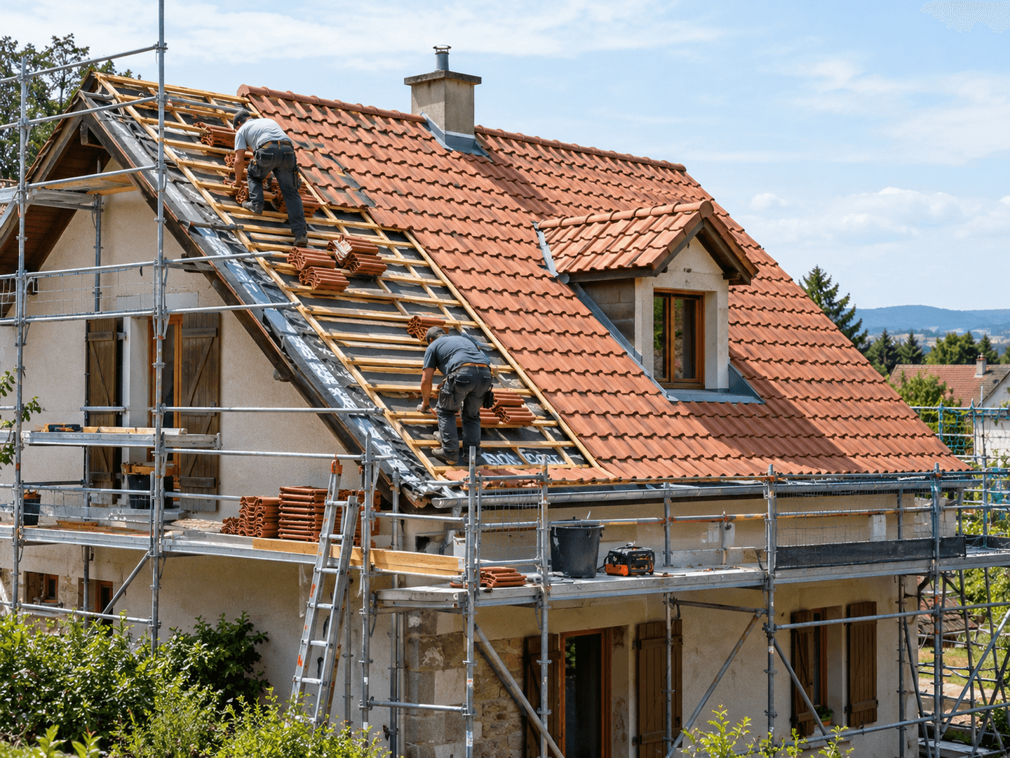 Pose d’un écran sous-toiture pendant la réfection d’une couverture