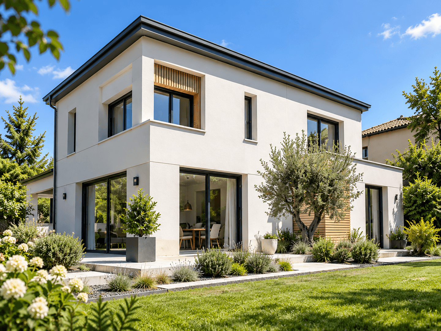 Maison rénovée après la pose d’une isolation extérieure