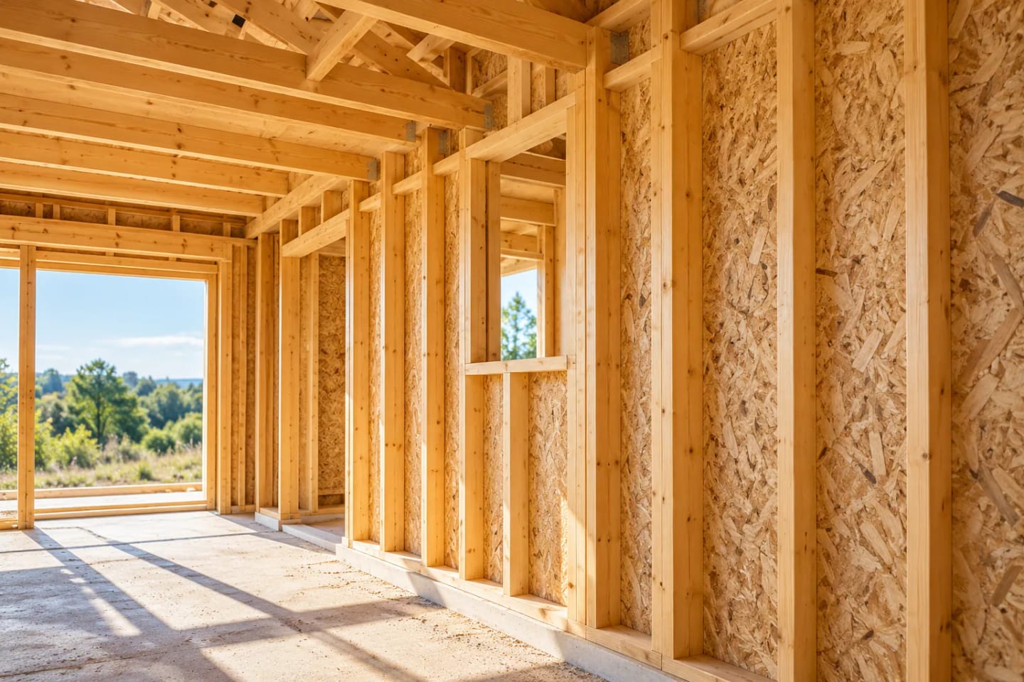 Structure et assemblage d’une construction en ossature bois.