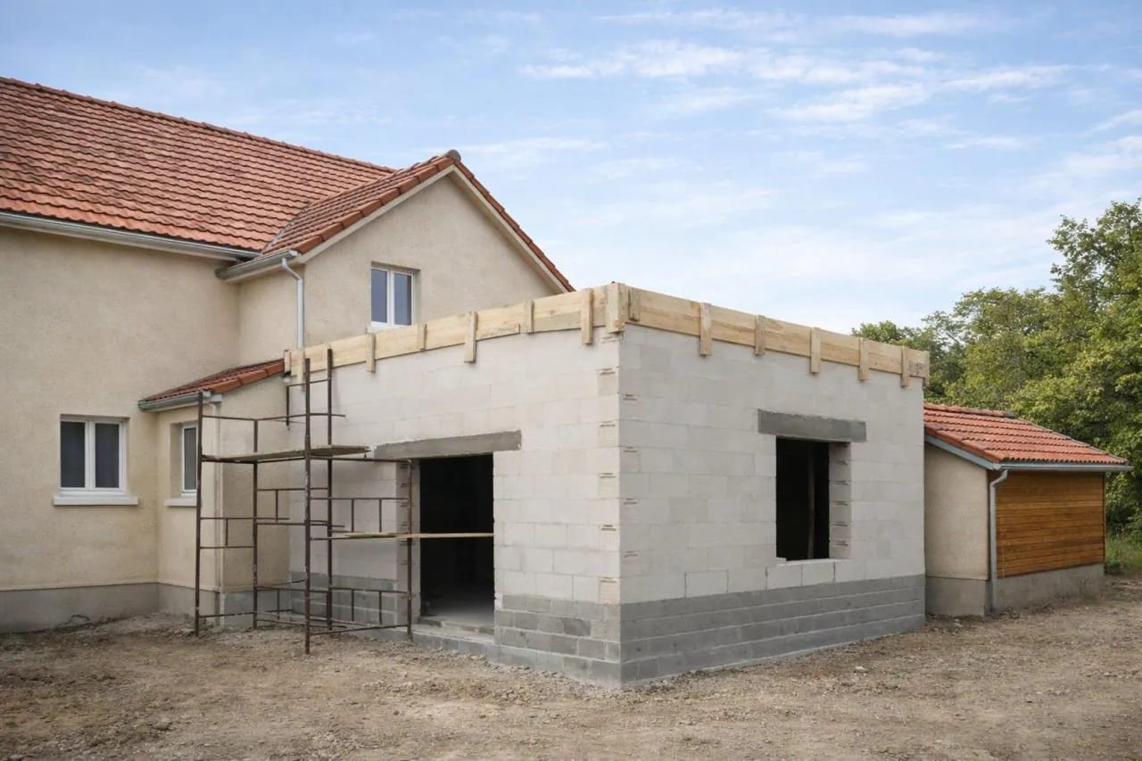 Extension maçonnée en cours de réalisation