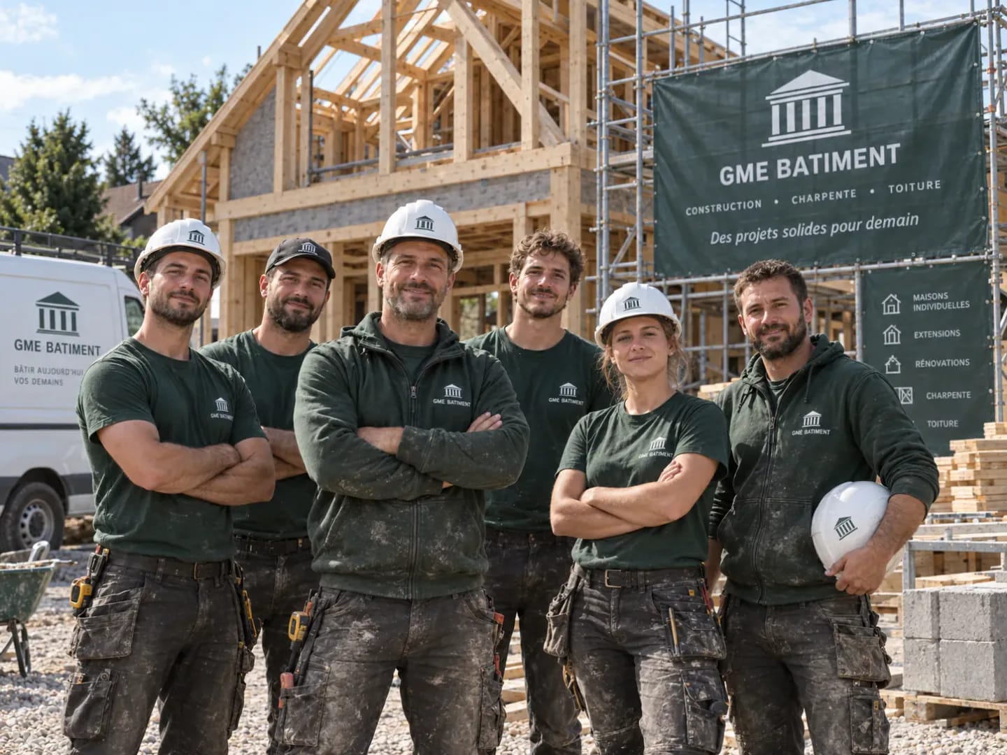 Équipe GME Bâtiment, spécialiste de la construction, de la charpente et de la toiture